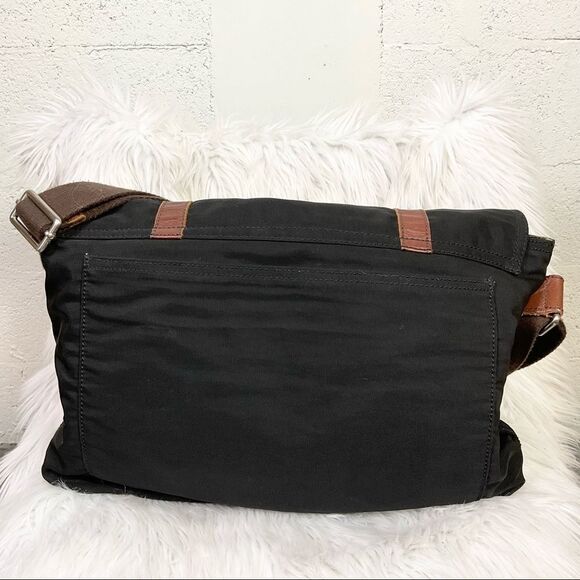 Fossil Canyon Black Brown Foldover Flap Messenger Computer Shoulder Bag - Picture 5 of 11